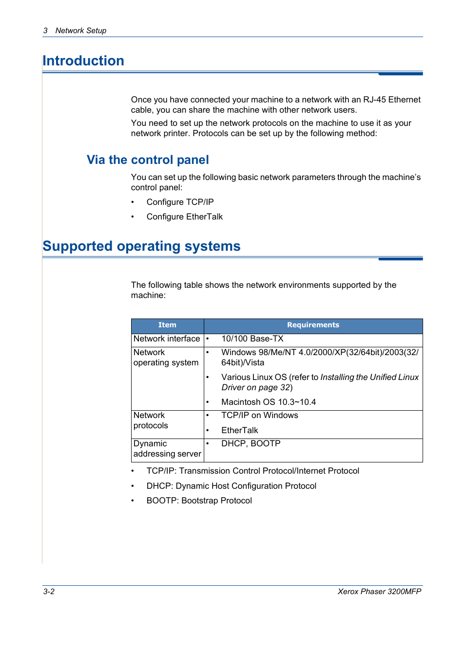 Introduction, Supported operating systems, Introduction -2 | Via the control panel -2, Supported operating systems -2, Via the control panel | Xerox 3200MFP User Manual | Page 60 / 236