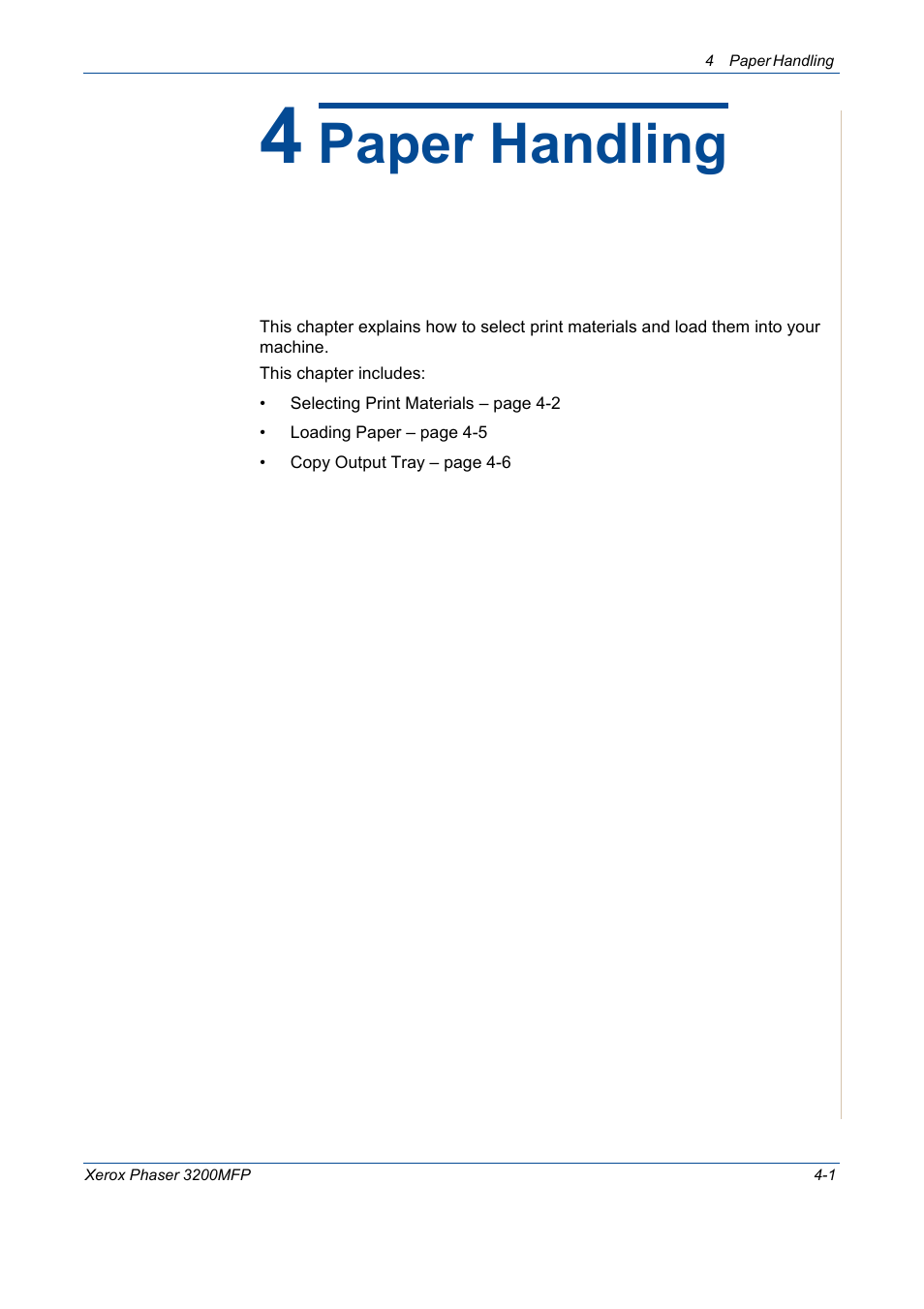 4 paper handling, Paper handling | Xerox 3200MFP User Manual | Page 63 / 236