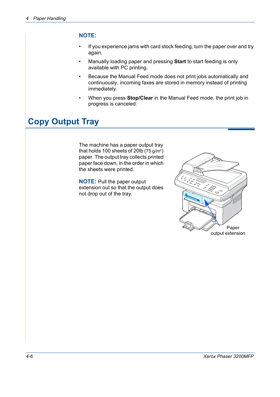 Copy output tray, Copy output tray -6 | Xerox 3200MFP User Manual | Page 68 / 236