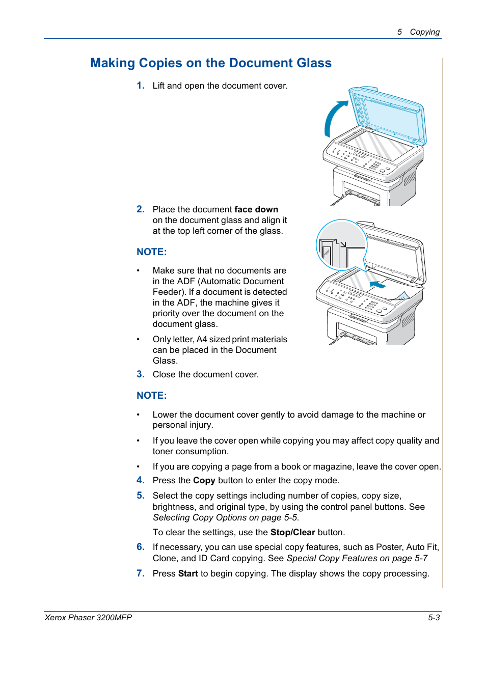 Making copies on the document glass -3, Making copies on the document glass | Xerox 3200MFP User Manual | Page 71 / 236