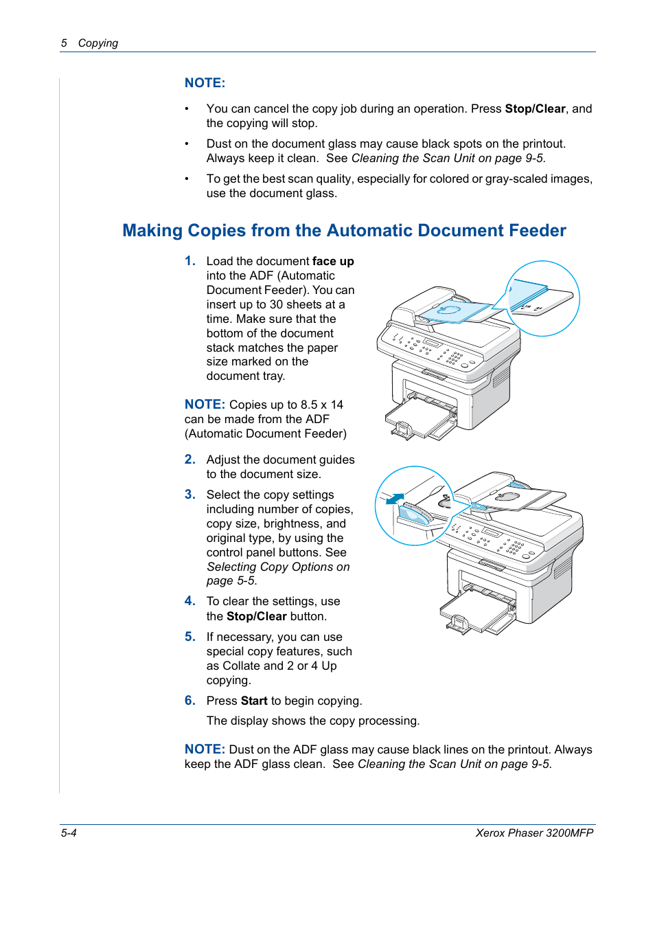 Making copies from the automatic document feeder | Xerox 3200MFP User Manual | Page 72 / 236