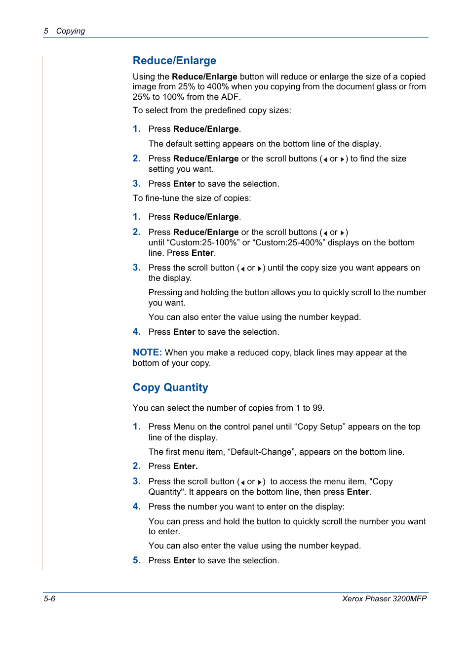 Reduce/enlarge, Copy quantity | Xerox 3200MFP User Manual | Page 74 / 236