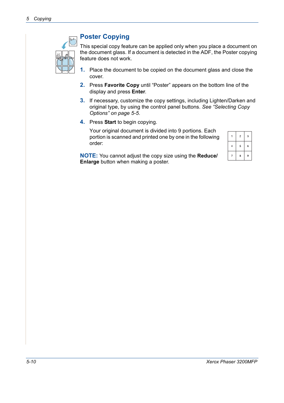 Poster copying | Xerox 3200MFP User Manual | Page 78 / 236