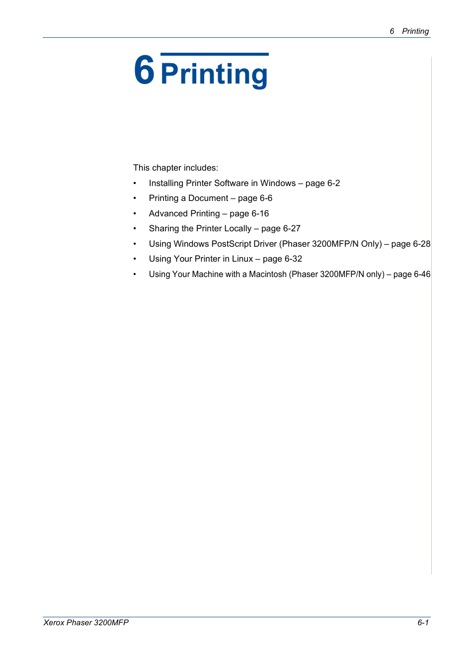 6 printing, Printing | Xerox 3200MFP User Manual | Page 81 / 236