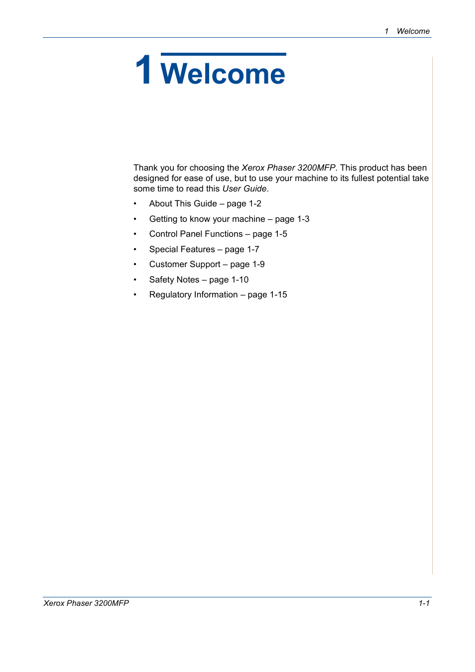 1 welcome, Welcome | Xerox 3200MFP User Manual | Page 9 / 236
