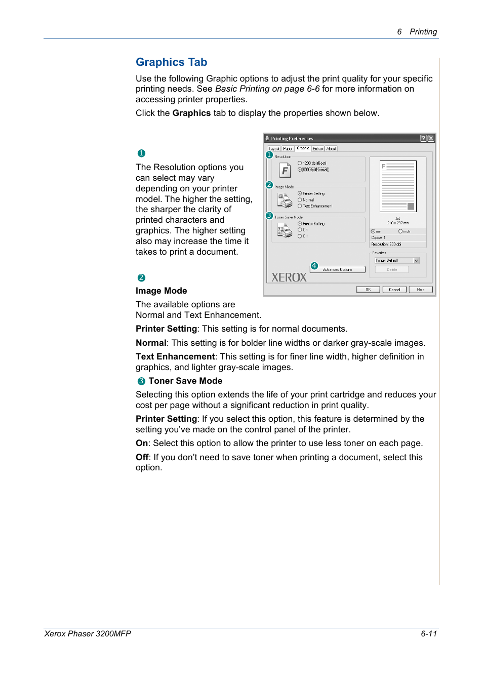 Graphics tab | Xerox 3200MFP User Manual | Page 91 / 236
