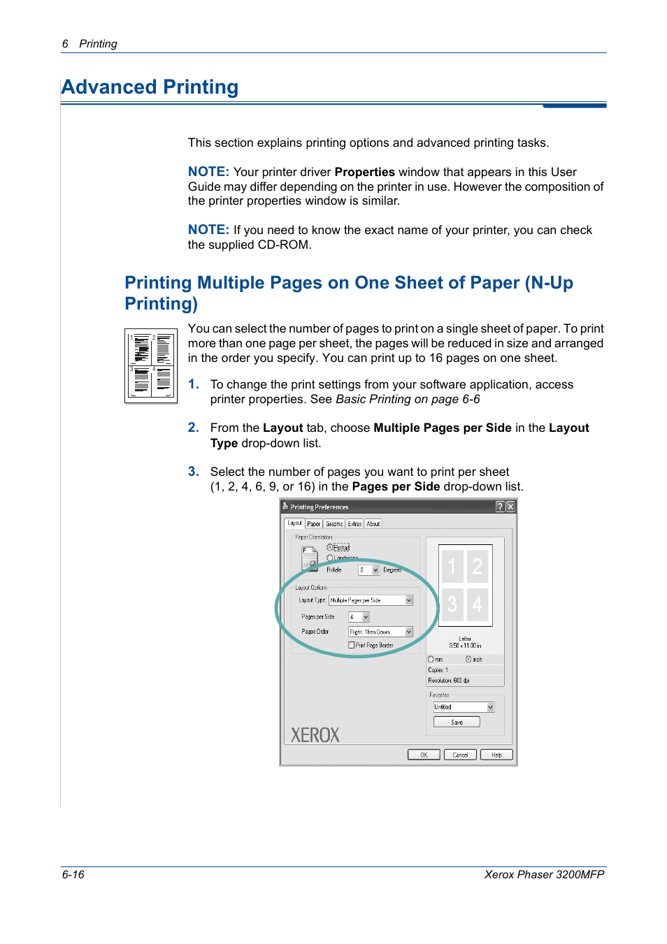 Advanced printing, Advanced printing -16 | Xerox 3200MFP User Manual | Page 96 / 236