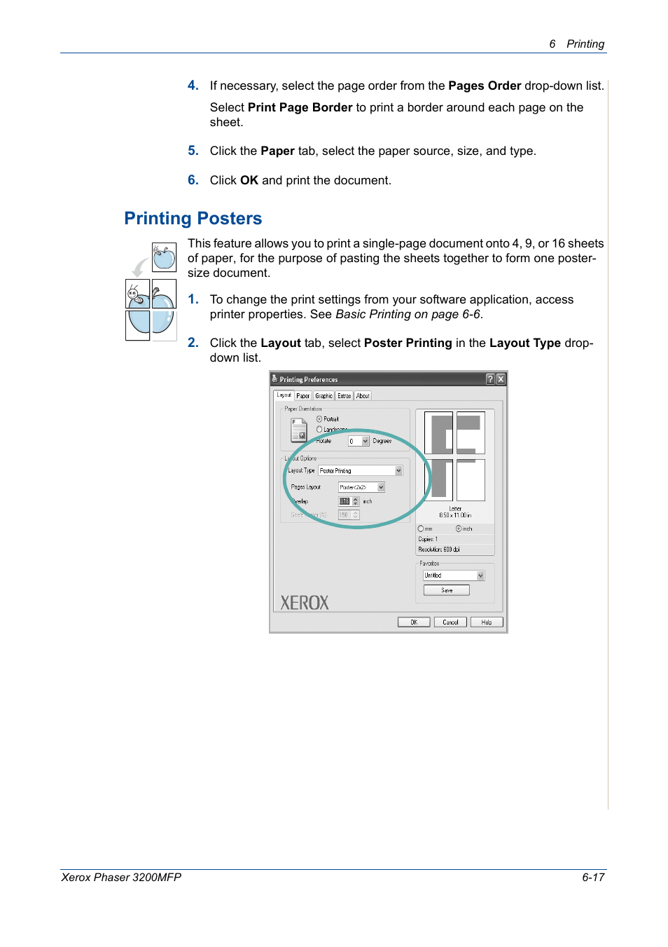 Printing posters -17, Printing posters | Xerox 3200MFP User Manual | Page 97 / 236
