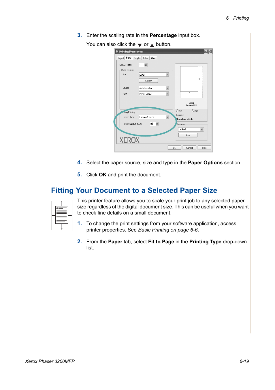 Fitting your document to a selected paper size -19, Fitting your document to a selected paper size | Xerox 3200MFP User Manual | Page 99 / 236