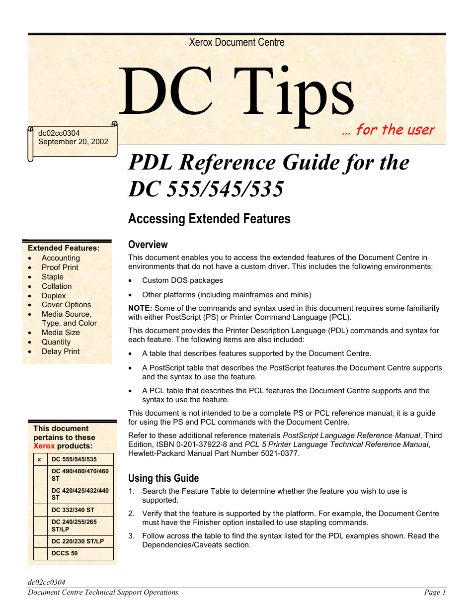 Xerox DC 545 User Manual | 28 pages