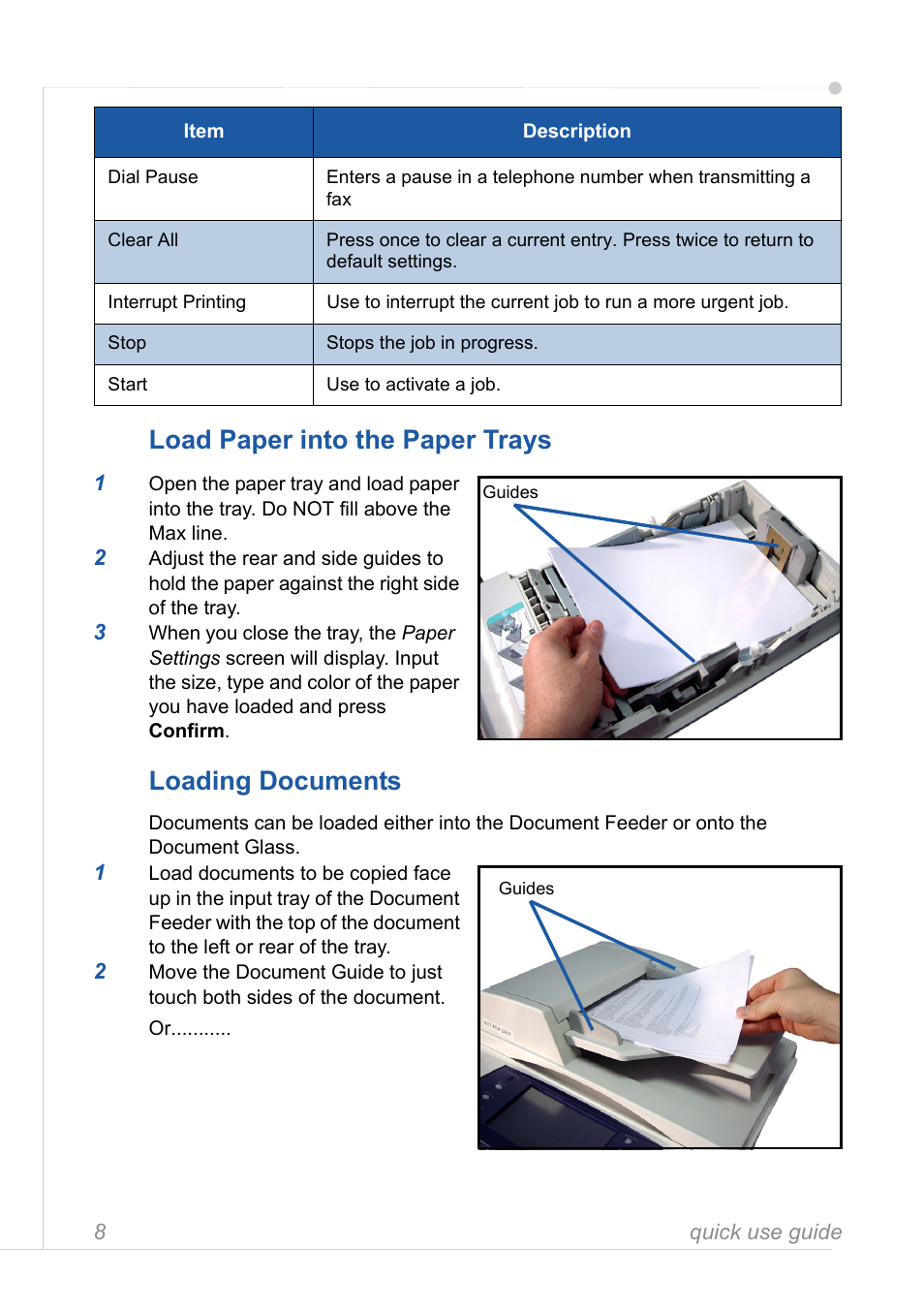 Load paper into the paper trays, Loading documents | Xerox 3635MFP User Manual | Page 12 / 42