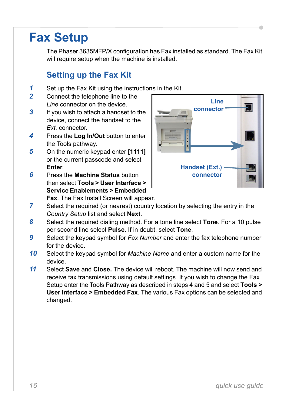 Fax setup, Setting up the fax kit | Xerox 3635MFP User Manual | Page 20 / 42