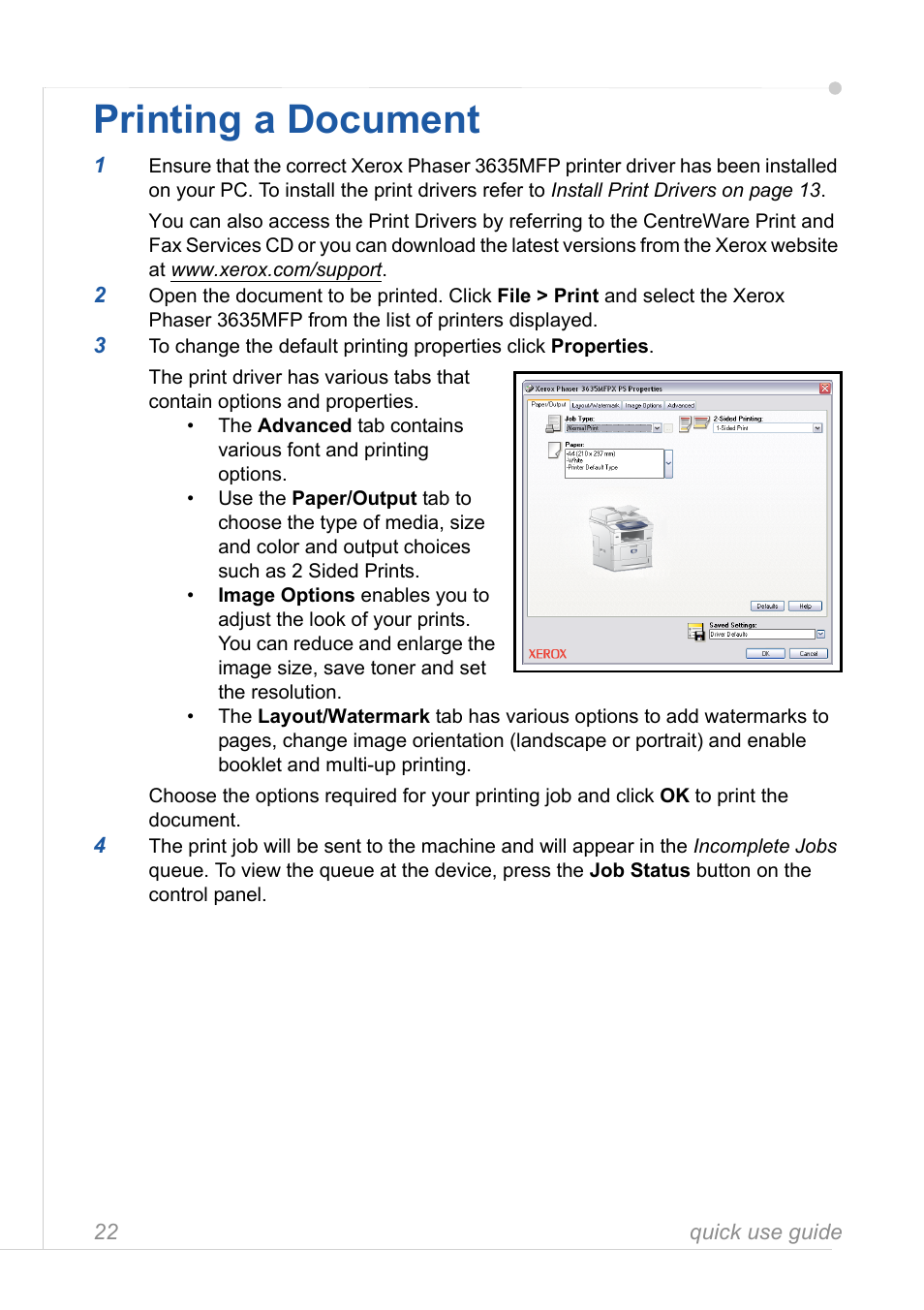 Printing a document | Xerox 3635MFP User Manual | Page 26 / 42