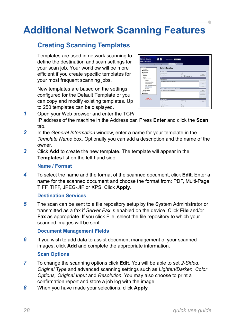 Additional network scanning features, Creating scanning templates | Xerox 3635MFP User Manual | Page 32 / 42
