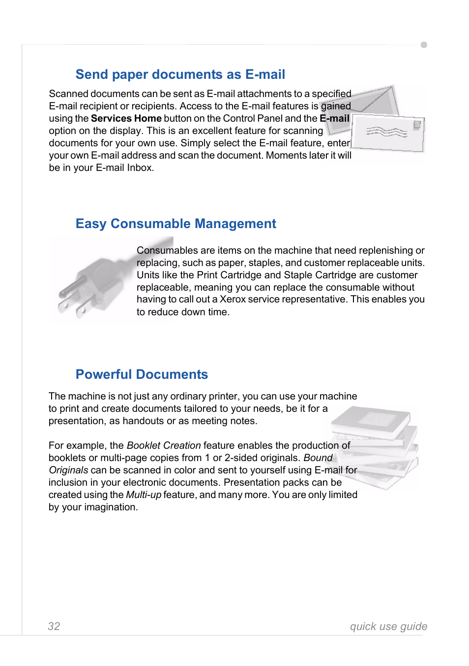 Send paper documents as e-mail, Easy consumable management, Powerful documents | Xerox 3635MFP User Manual | Page 36 / 42