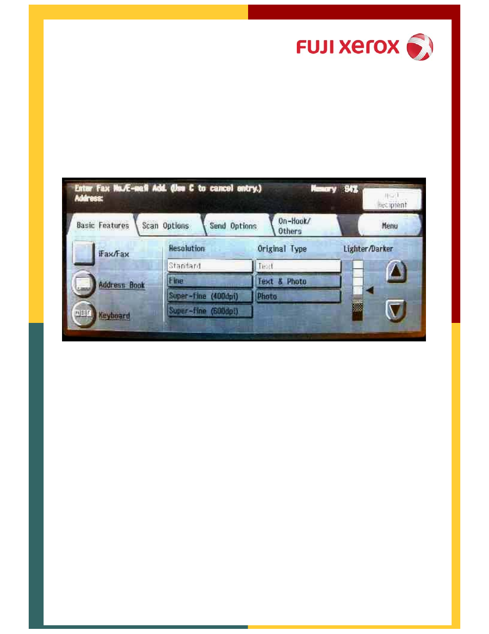 Facsimile, Basic features screen manual dialing, Speed dialing | One touch dialing | Xerox 320 User Manual | Page 13 / 22