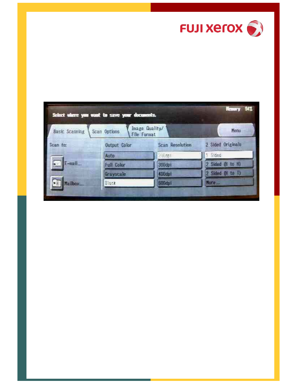 Scan, Basic features screen scan to mailbox, Retrieve document using docuwork desk | Xerox 320 User Manual | Page 16 / 22