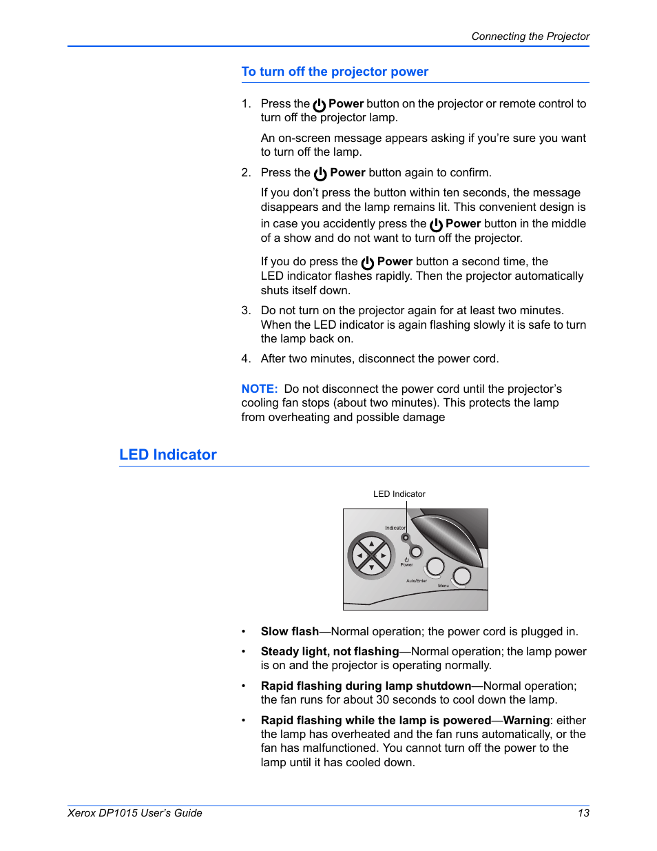 Led indicator | Xerox DP 1015 User Manual | Page 18 / 46
