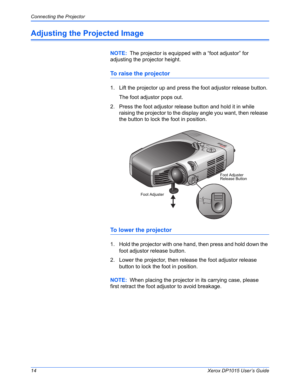 Adjusting the projected image | Xerox DP 1015 User Manual | Page 19 / 46