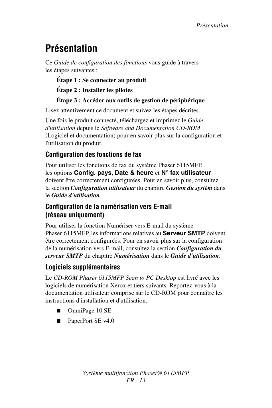 Présentation | Xerox Phaser 6115MFP User Manual | Page 15 / 75