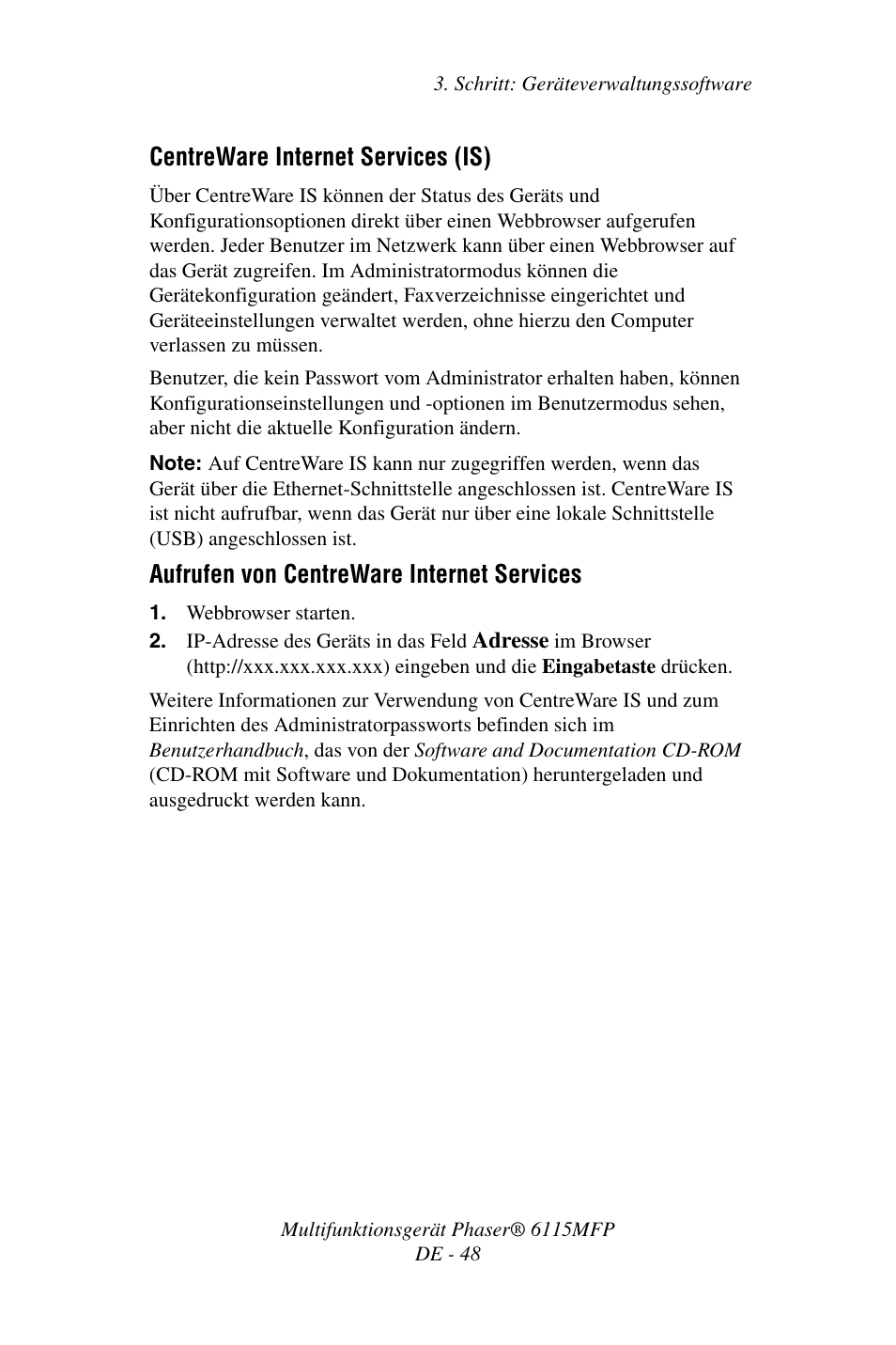 Centreware internet services (is), Aufrufen von centreware internet services | Xerox Phaser 6115MFP User Manual | Page 50 / 75