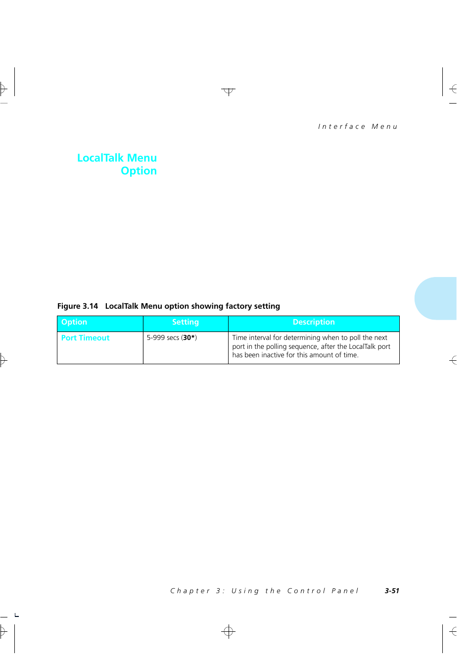 Localtalk menu options, Localtalk menu option | Xerox 4520 User Manual | Page 105 / 310