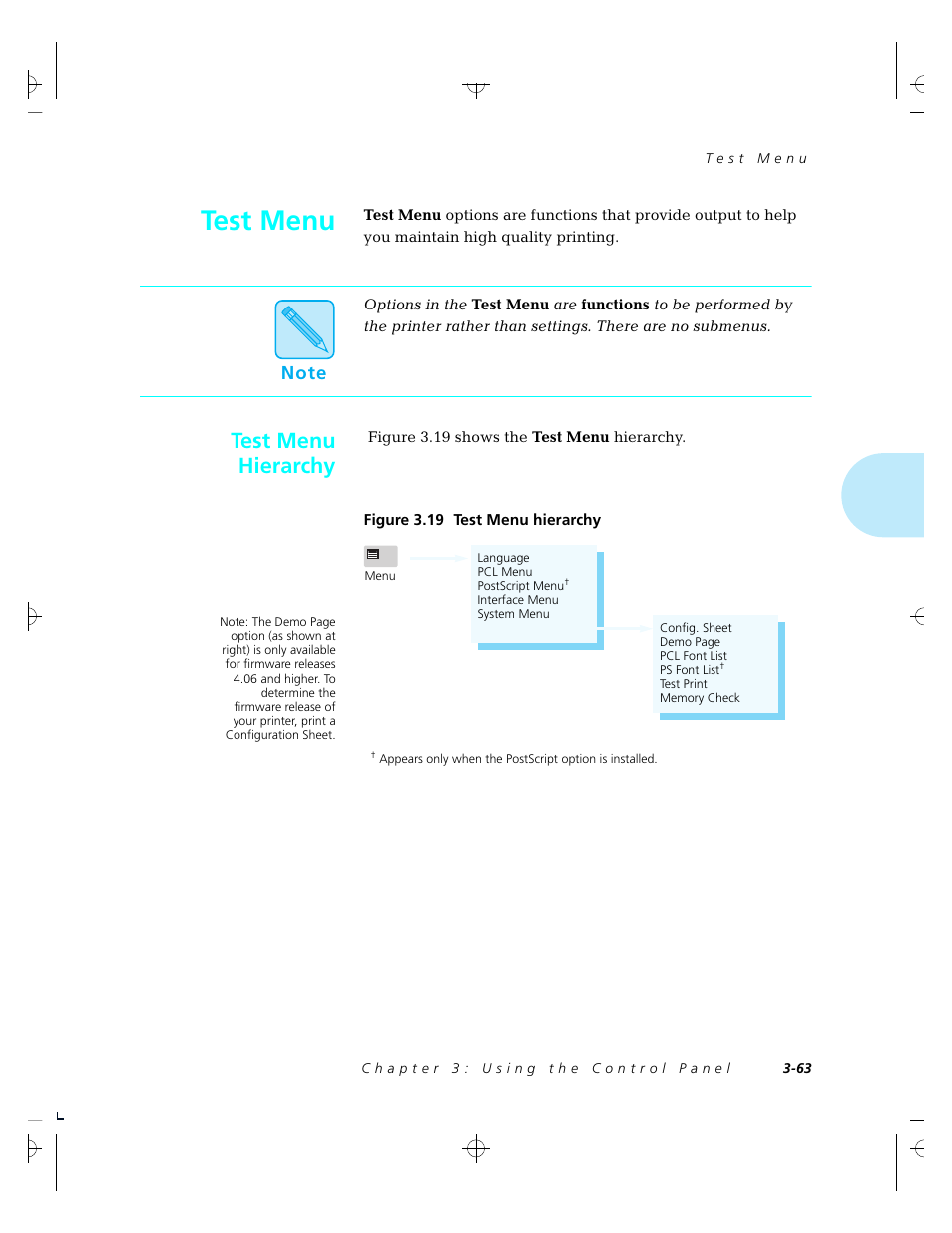 Test menu, Test menu hierarchy | Xerox 4520 User Manual | Page 117 / 310