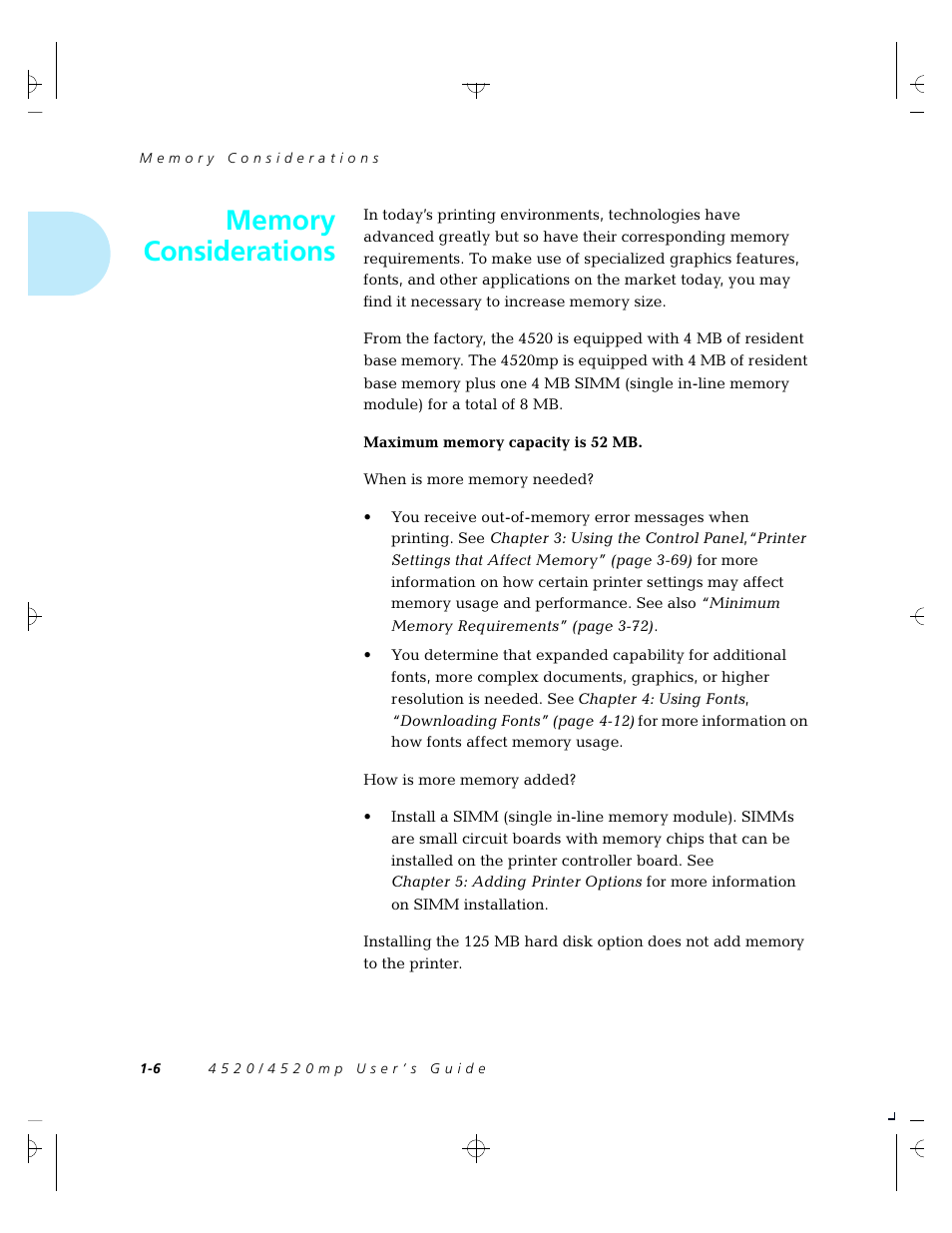Memory considerations | Xerox 4520 User Manual | Page 12 / 310