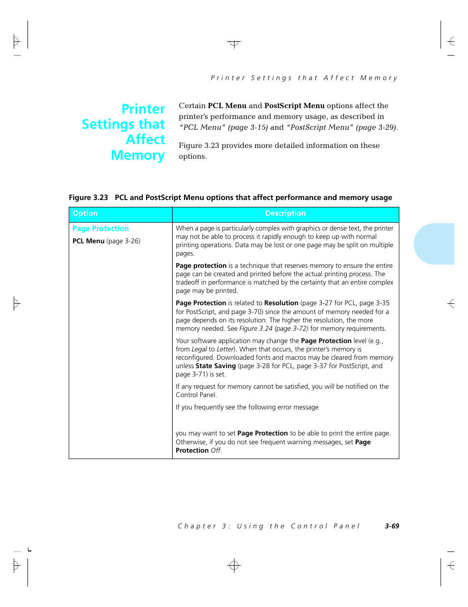 Printer settings that affect memeory | Xerox 4520 User Manual | Page 123 / 310