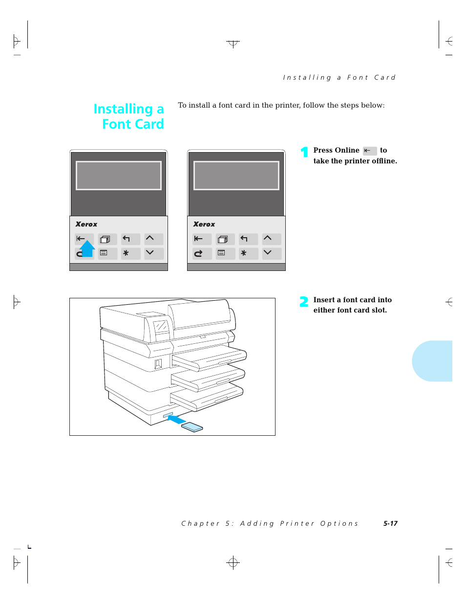 Installing a font card | Xerox 4520 User Manual | Page 157 / 310