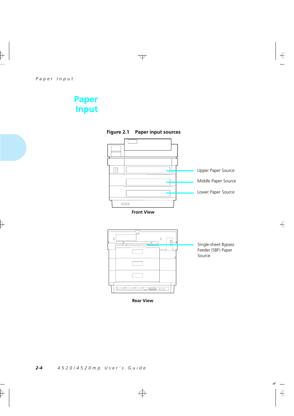 Paper input | Xerox 4520 User Manual | Page 16 / 310