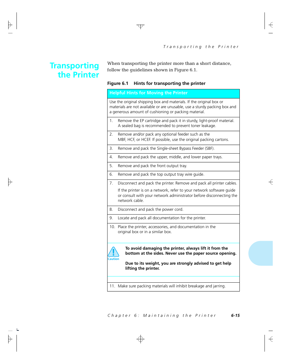 Transporting the printer | Xerox 4520 User Manual | Page 173 / 310