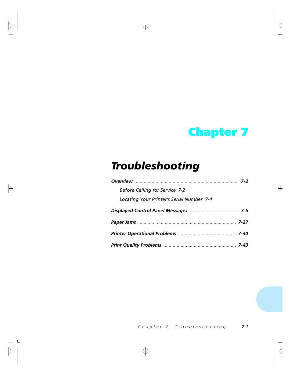Chapter 7, Troubleshooting | Xerox 4520 User Manual | Page 175 / 310