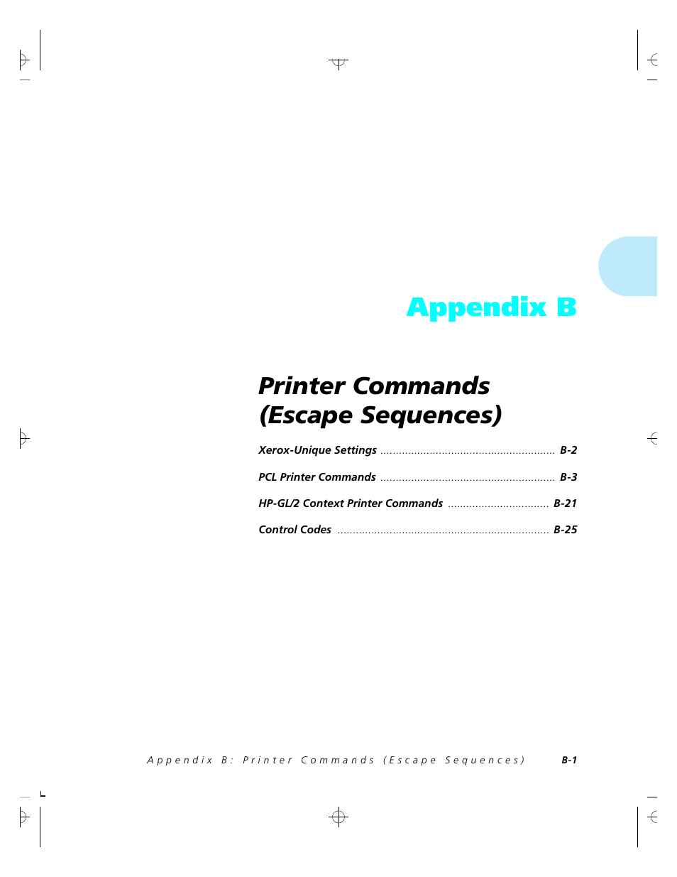 Appendix b, Printer commands (escape sequences) | Xerox 4520 User Manual | Page 239 / 310