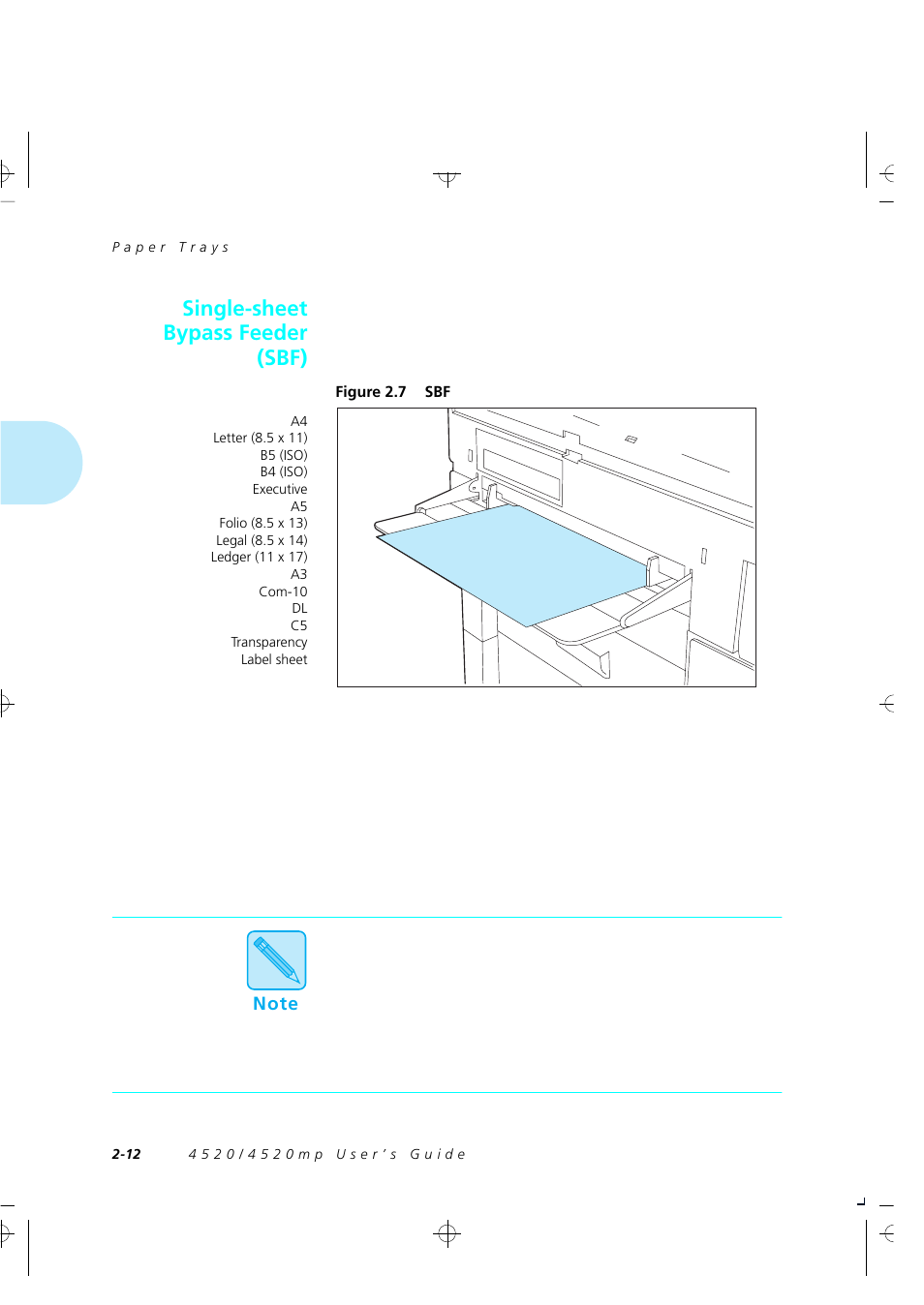 Single-sheet bypass feeder (sbf) | Xerox 4520 User Manual | Page 24 / 310