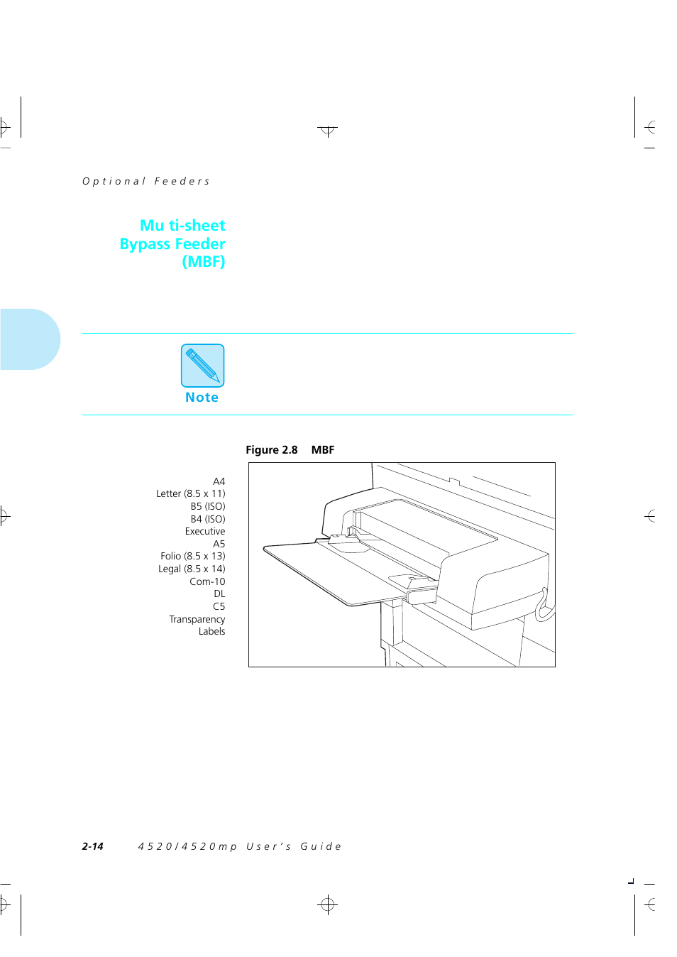 Multi-sheet bypass feeder (mbf), Mu ti-sheet bypass feeder (mbf) | Xerox 4520 User Manual | Page 26 / 310