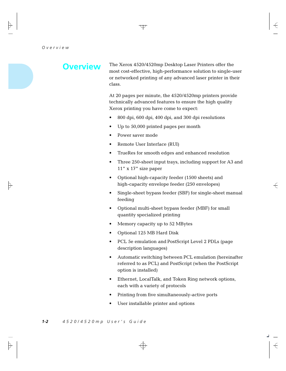 Overview | Xerox 4520 User Manual | Page 8 / 310