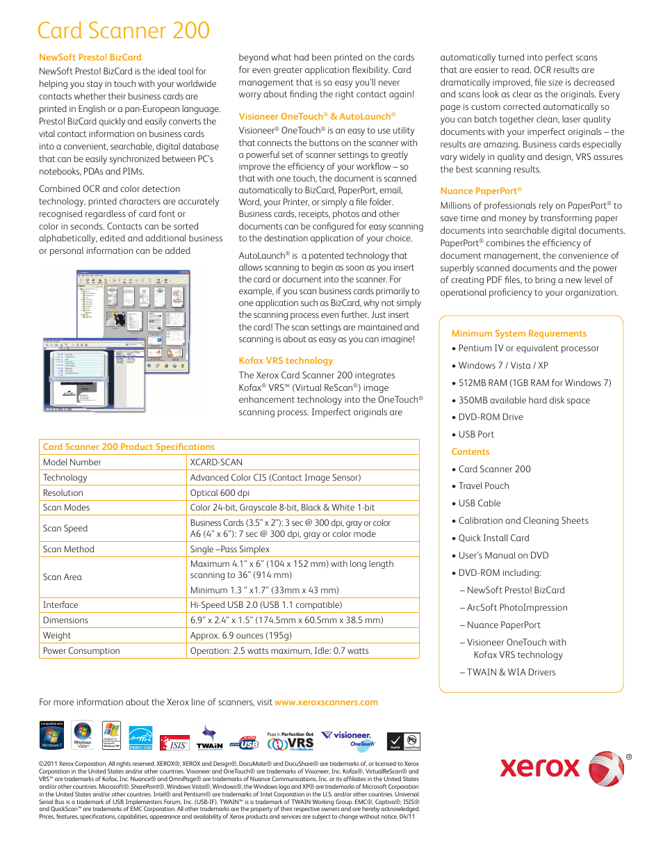 Card scanner 200 | Xerox 200 User Manual | Page 2 / 2
