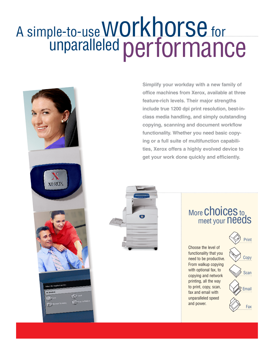 Workhorse, Performance, Unparalleled | A simple-to-use, Choices, Needs | Xerox Copycentre C123 User Manual | Page 3 / 6