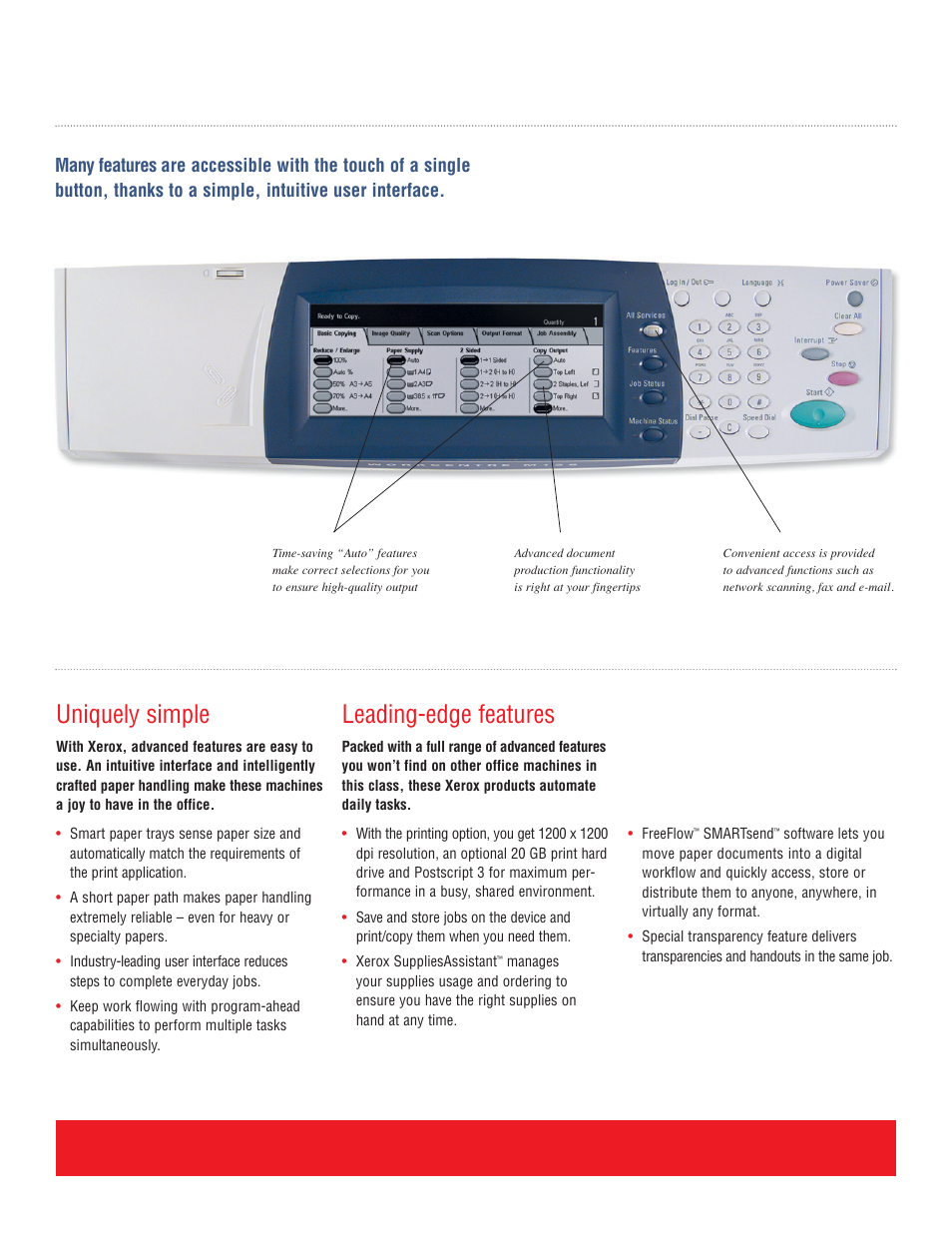 Uniquely simple, Leading-edge features | Xerox Copycentre C123 User Manual | Page 4 / 6