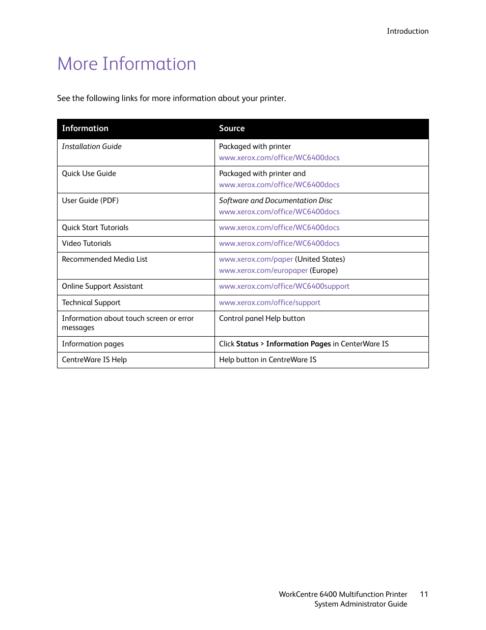 More information | Xerox WorkCentre 6400 User Manual | Page 11 / 184