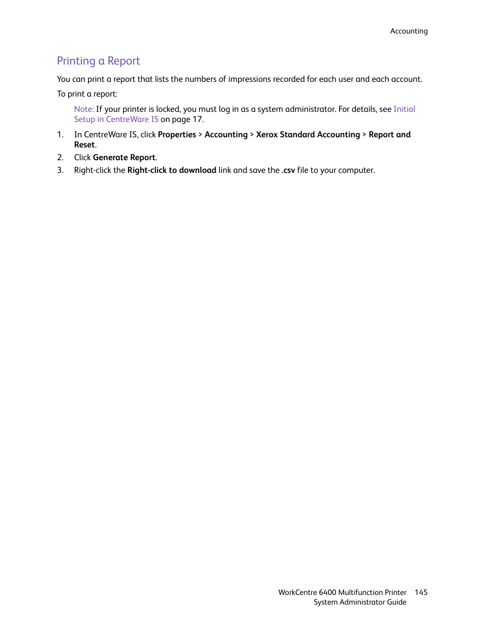 Printing a report | Xerox WorkCentre 6400 User Manual | Page 145 / 184