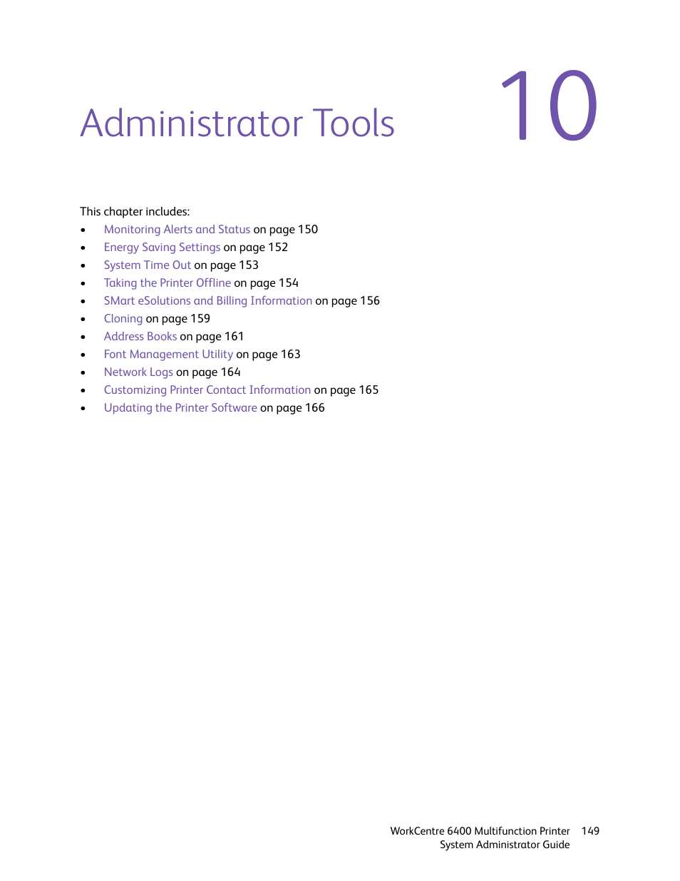 Administrator tools, 10 administrator tools | Xerox WorkCentre 6400 User Manual | Page 149 / 184
