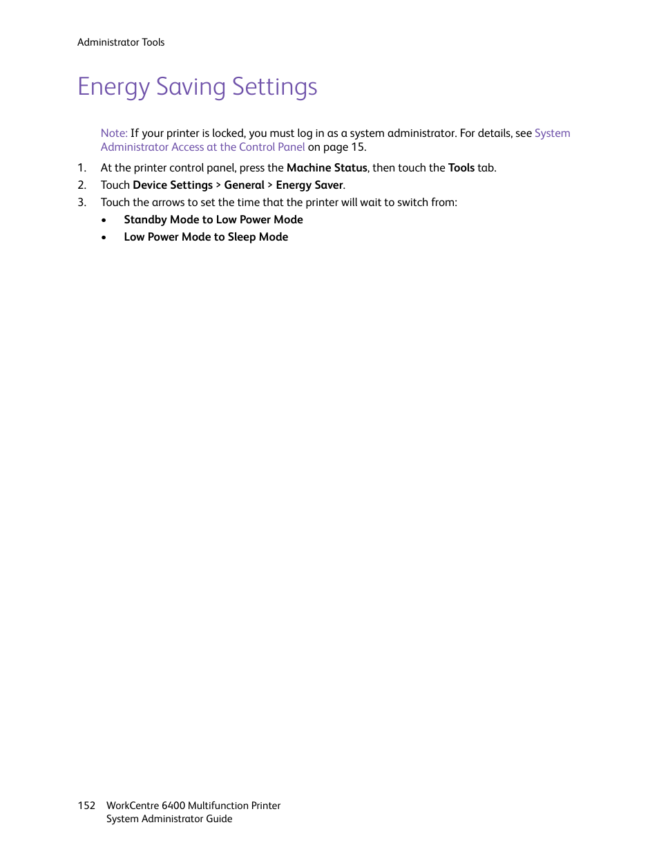 Energy saving settings | Xerox WorkCentre 6400 User Manual | Page 152 / 184