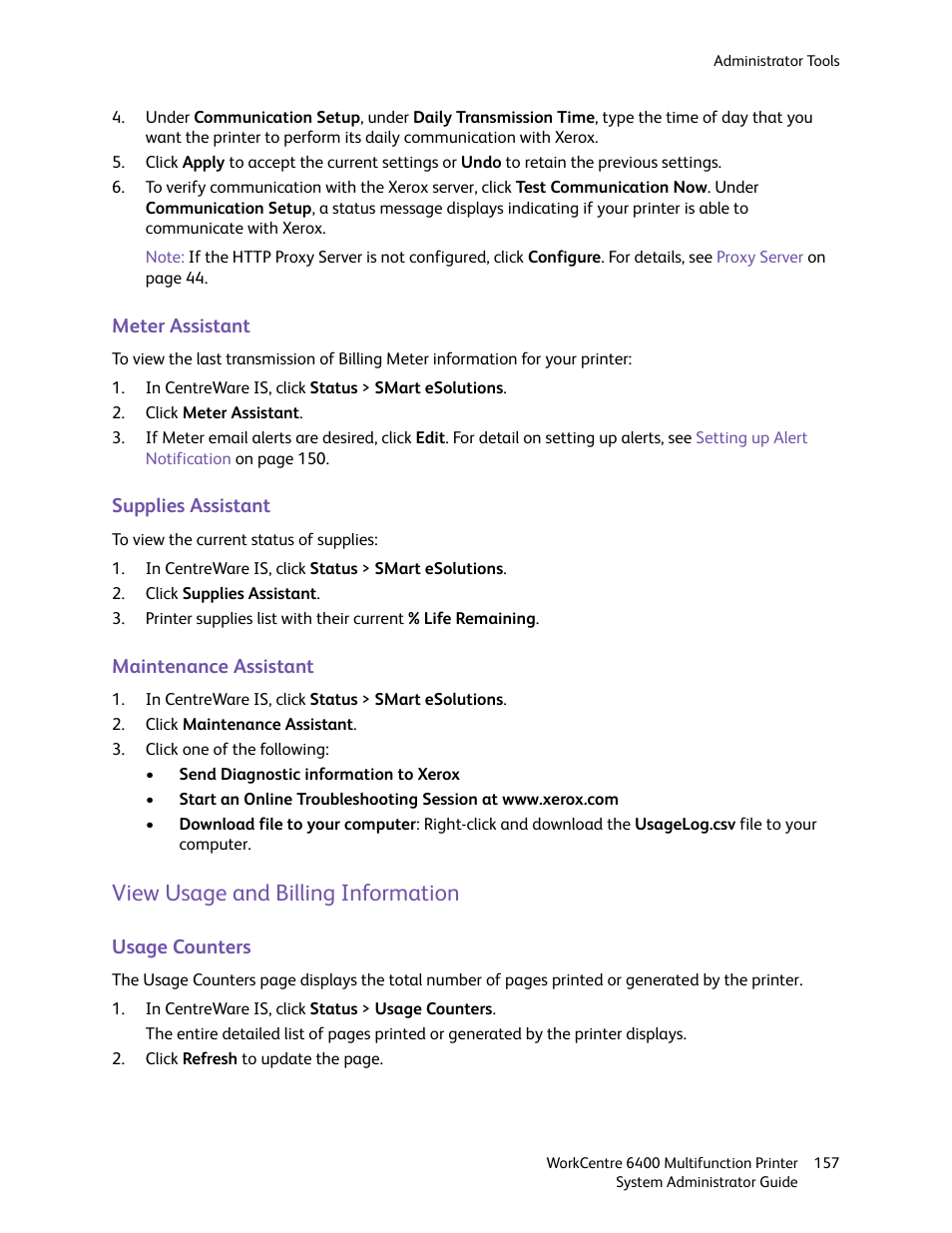 View usage and billing information | Xerox WorkCentre 6400 User Manual | Page 157 / 184