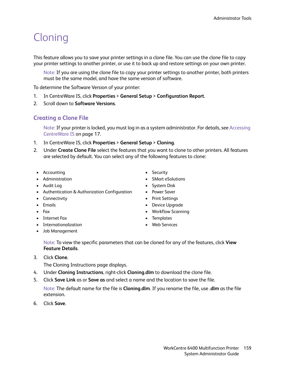 Cloning, Ils, see | Xerox WorkCentre 6400 User Manual | Page 159 / 184