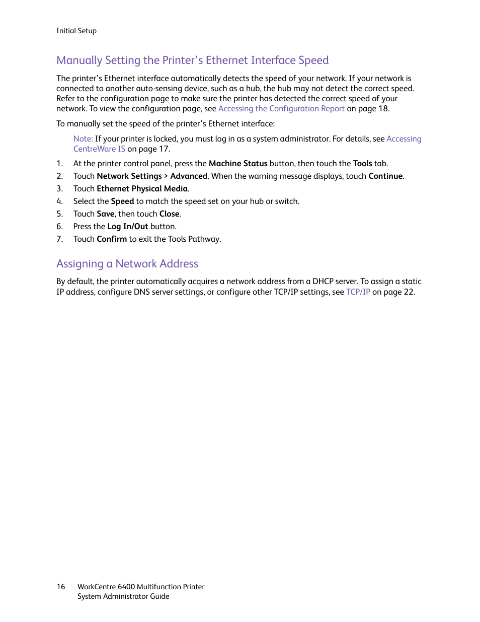 Assigning a network address | Xerox WorkCentre 6400 User Manual | Page 16 / 184