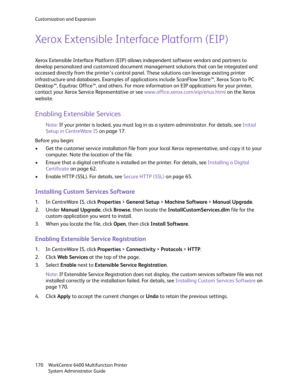 Xerox extensible interface platform (eip), Enabling extensible services | Xerox WorkCentre 6400 User Manual | Page 170 / 184