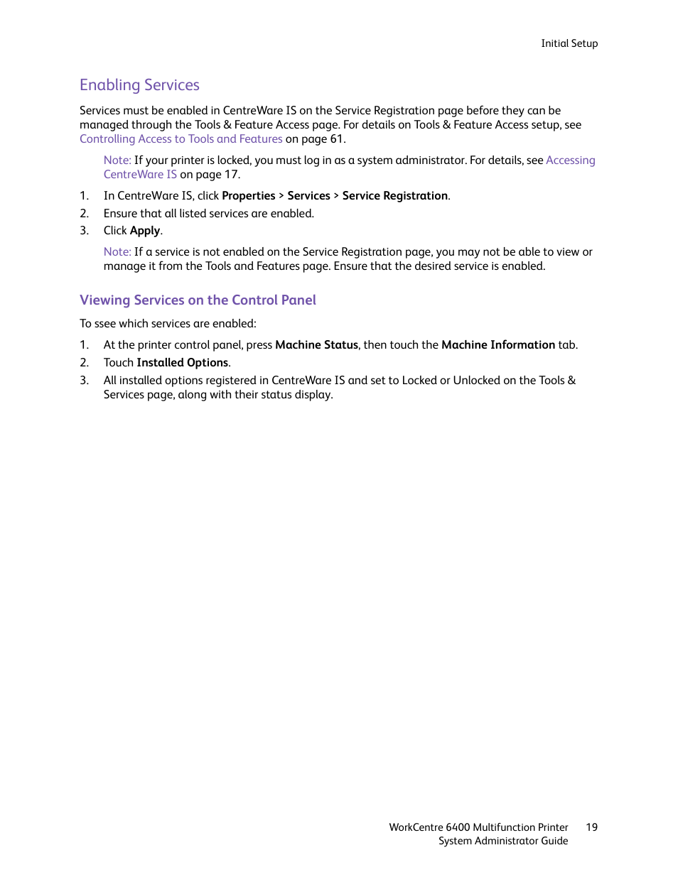 Enabling services | Xerox WorkCentre 6400 User Manual | Page 19 / 184