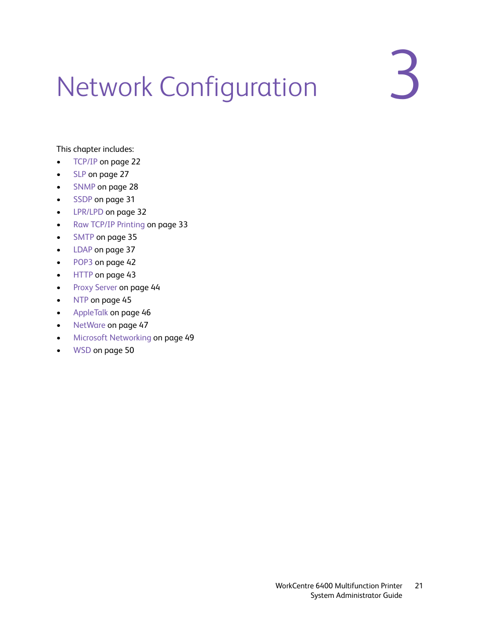 Network configuration | Xerox WorkCentre 6400 User Manual | Page 21 / 184